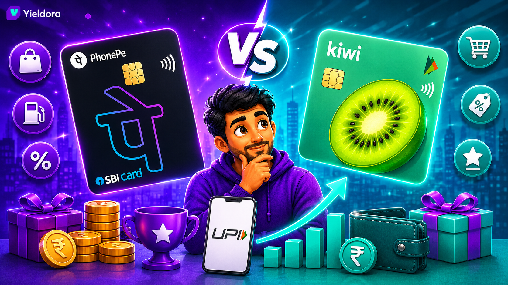 Kiwi RuPay credit card vs PhonePe SBI Select Black — which UPI credit card pays more in 2026