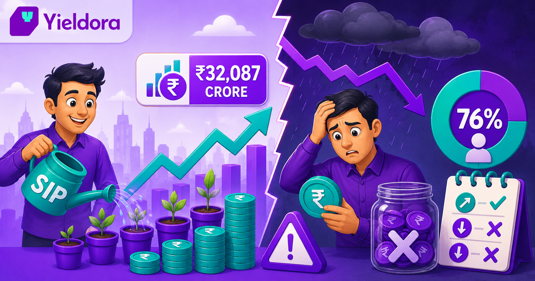 Mutual funds India 2026 — SIP record Rs 32,087 crore and the 76% investor mistake during correction